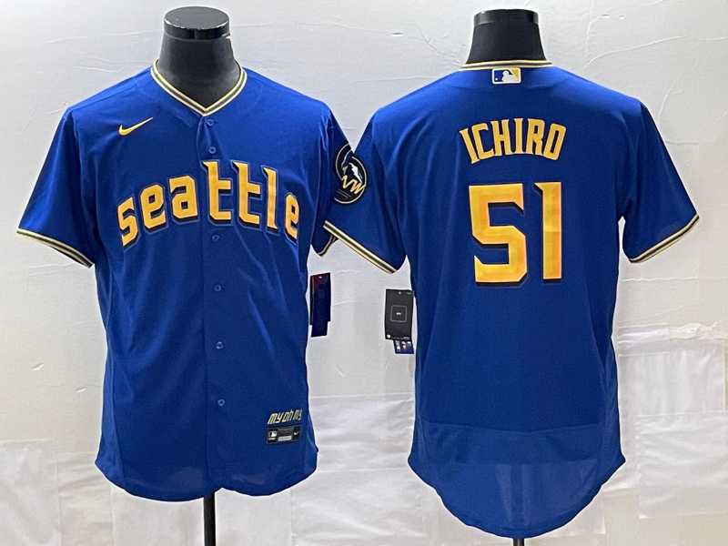 Mens Seattle Mariners #51 Ichiro Suzuki Blue 2023 City Connect Flex Base Stitched Jersey